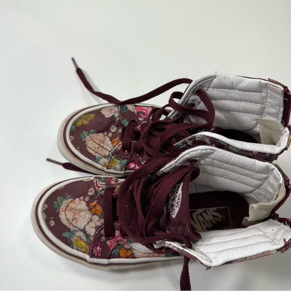 Vans Kids Floral High-Top Shoes - Burgundy and White - Picture 8 of 13